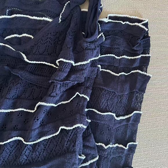 BEST Sezane Marcia Midi Dress Small Navy Blue Knit French Vacation Casual Party - Picture 8 of 12